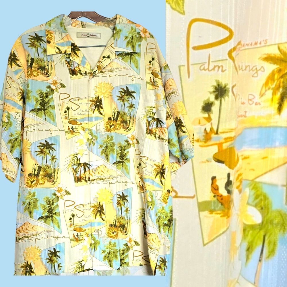 Tommy Bahama Silk Palm Springs Desert Canyon Hot Springs Camp Shirt sz L